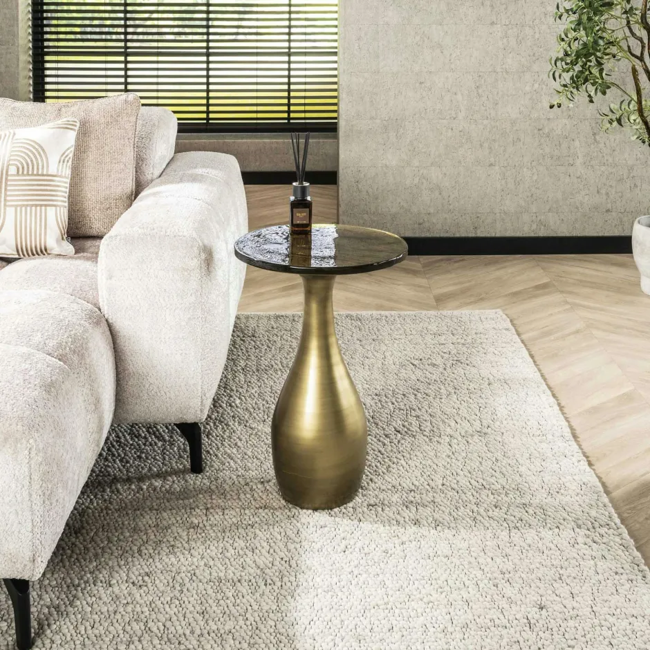 LAGUNA Bouts De Canapé Design|Table d’appoint en verre – antique dorée, 45 cm