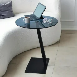 TULUM Tables Basses En Verre|Tables Basses Rondes|Table d'appoint ordinateur en verre teinté, réglable