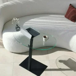 TULUM Tables Basses En Verre|Tables Basses Rondes|Table d'appoint ordinateur en verre teinté, réglable