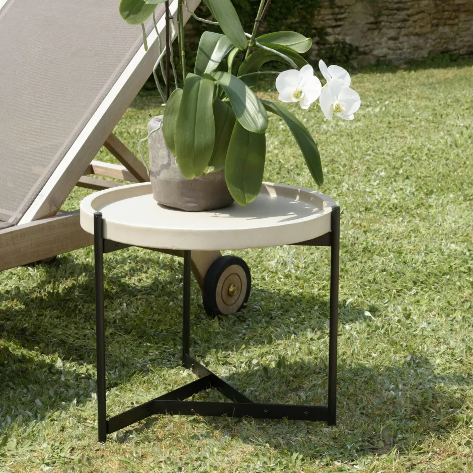 HERCULE Tables D'Appoint De Jardin|Table d'appoint ronde de jardin plateau béton beige pieds métal