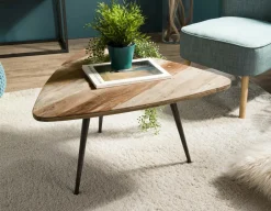 Swing Bouts De Canapé En Métal|Bouts De Canapé En Bois|Table d'appoint ronde teck recyclé métal GM