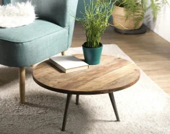 Swing Bouts De Canapé En Métal|Bouts De Canapé En Bois|Table d'appoint ronde teck recyclé métal PM