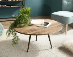 Swing Bouts De Canapé En Métal|Bouts De Canapé En Bois|Table d'appoint ronde teck recyclé métal PM