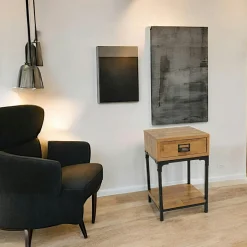 Loft / Loft Colors Tables De Chevet Industrielles|Table de Chevet / Bout de Canapé 1 tiroir, 1 plateau bas en Hévéa recyclé naturel et métal 35x35x55cm LOFT