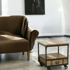 Loft / Loft Colors Tables De Chevet Industrielles|Table de Chevet / Bout de Canapé 1 tiroir, 1 plateau bas en Hévéa recyclé coloré et métal 35x35x55cm LOFT COLORS