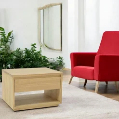 Baltic Tables De Chevet Scandinaves|Table de Chevet / Bout de Canapé Hévéa 1 tiroir, 1 niche basse 55x40x40cm