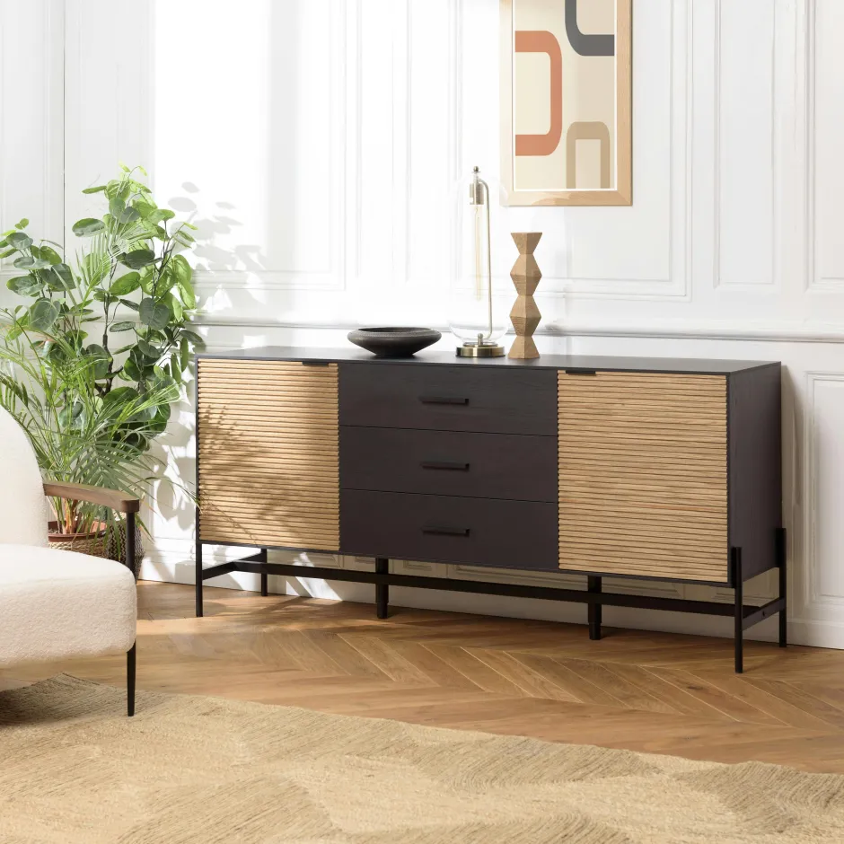 ALMEIRA Tables De Chevet Industrielles|Table de chevet 1 tiroir bois noir et pin