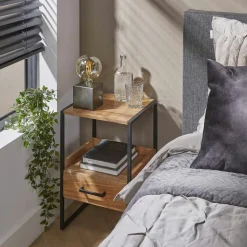 Melbourne Tables De Chevet Industrielles|Table de chevet en bois d'acacia avec niche et tiroir