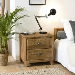 DENVER Univers Déco·Maison De Campagne|Table de chevet en bois de pin recyclé 2 tiroirs