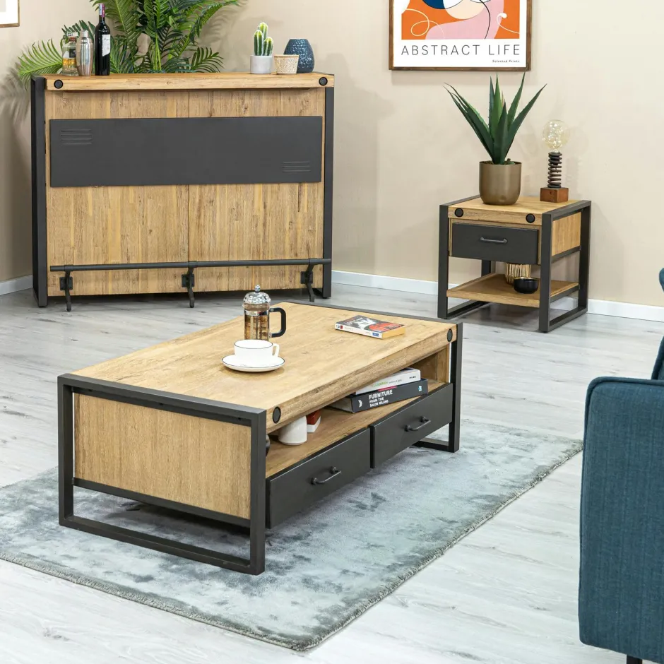 Brooklyn Tables De Chevet Industrielles|Table de chevet industrielle bois-métal 1 tiroir et 1 plateau bas