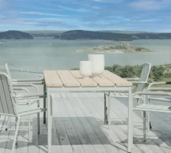 Oslo Tables De Jardin|Meubles En Aluminium Brafab|Table de jardin en aluminium vert argile et teck 238 cm