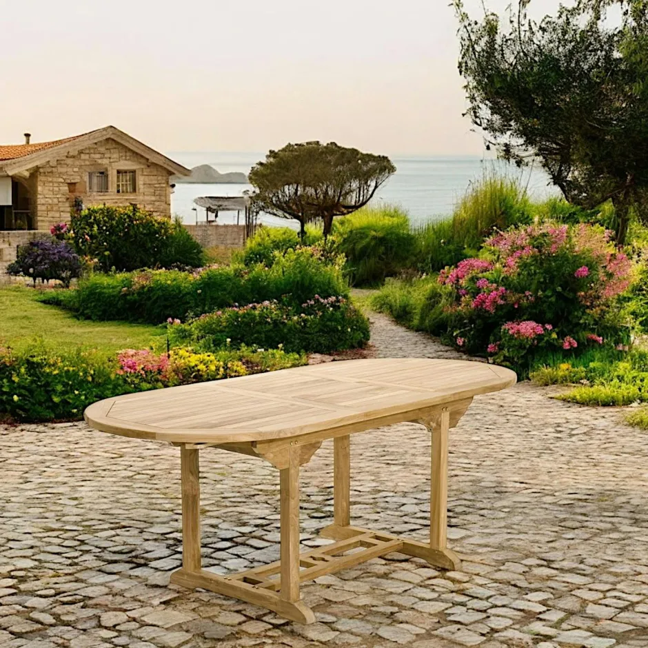 SUMMER Tables De Jardin|Table de jardin en teck brut ovale extensible 120/180x90x75cm