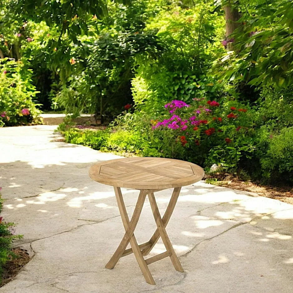 SUMMER Tables De Jardin|Table de jardin en Teck brut ronde pliante 80cm