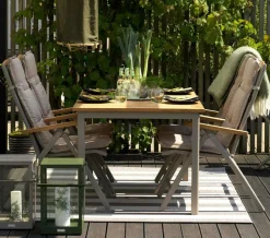 Oslo Tables De Jardin|Meubles En Aluminium Brafab|Table de jardin extensible en aluminium gris sable et teck 194/252 cm