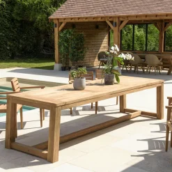 MANY Tables De Jardin|Table de jardin pieds en croix teck recyclé naturel 320 cm