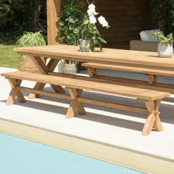 MANY Tables De Jardin|Table de jardin pieds en croix teck recyclé naturel 320 cm