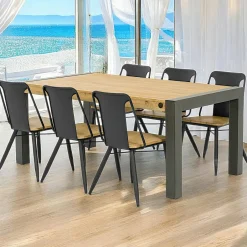 Brooklyn Tables À Manger Industrielles|Tables À Manger Rectangulaires|Table de Repas extensible Inspiration Indus' en Acacia et Métal 180/230x100x76cm