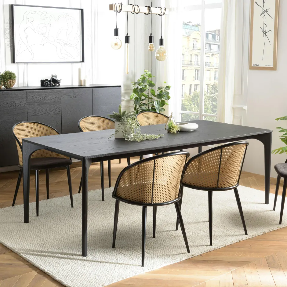 PANAMA Tables À Manger Rectangulaires|Tables À Manger En Chêne|Table de repas moderne noire pieds chêne massif 220 cm