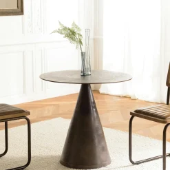 ZALA Tables À Manger Rondes|Table de repas ronde D80 cm métal antique pied conique