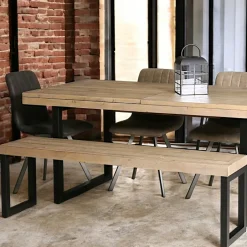 AUCKLAND Tables À Manger Industrielles|Tables À Manger Rectangulaires|Table de salle à manger extensible en bois recyclé 140-180 cm