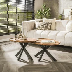 Melbourne Tables Basses Gigognes|Table de salon gigogne à bords hauts en bois d'acacia (lot de 2)