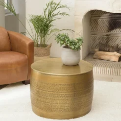 NADOR Tables Basses Rondes|Table de salon ronde alu doré antique motifs orientaux