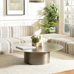 ZALA Tables Basses Rondes|Table de salon ronde métal argenté bord doré D80 cm