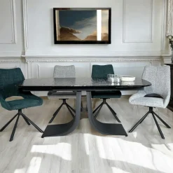 LIGURIE Tables À Manger Extensibles|Table en verre ondulé noir extensible 180-260 cm