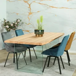 MESSINE Tables À Manger Rectangulaires|Tables À Manger En Chêne|Table extensible design en bois de chêne blanc et verre 200 cm