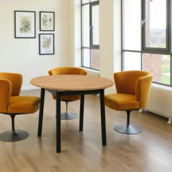 ARDEN Tables À Manger Rectangulaires|Tables À Manger En Bois|Table extensible effet noyer, pieds noirs 120-153 cm