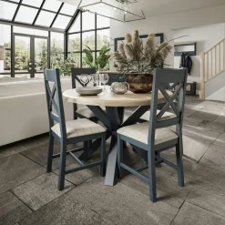 HOVE Tables À Manger Rectangulaires|Tables À Manger En Chêne|Table extensible en bois finition bleu profond 180-230 cm