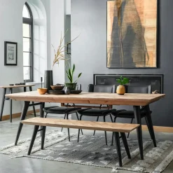 FAGA Tables À Manger Vintage|Tables À Manger Rectangulaires|Table extensible en bois recyclé FSC motif chevron 160-211 cm