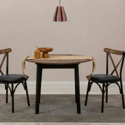 ARDEN Tables À Manger Rondes|Tables À Manger En Bois|Table extensible ronde effet noyer pieds noirs Ø100-131 cm