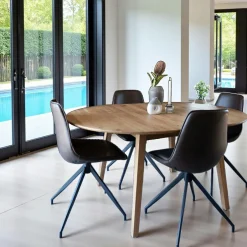 SAVONE Tables À Manger Rondes|Tables À Manger En Chêne|Table extensible ronde en bois brun 118-158 cm