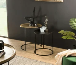 ZALA Bouts De Canapé En Métal|Bouts De Canapé Design|Table gigogne carrée dorée (2 pièces)