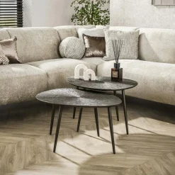 RALF Tables Basses Vintage|Tables Basses Gigognes|Table gigogne organique – brun bronze, forme libre (lot de 2)