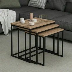 JENA Tables Basses Gigognes|Table gigogne rectangulaire effet noyer (lot de 3)