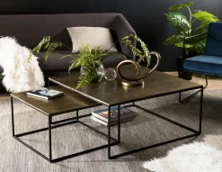 ZALA Bouts De Canapé En Métal|Bouts De Canapé Design|Table gigogne ronde noir et or (lot de 2)