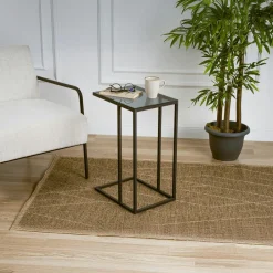 TULUM Sellettes En Métal|Tables D'Appoint Rondes|Table gigogne verre fumé - cadre noir (lot de 3) ⌀80 cm