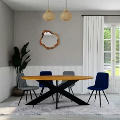 RAGUSE Tables À Manger En Chêne|Tables Pied Central|Table ovale en chêne huilé avec pied central en métal noir 240 cm