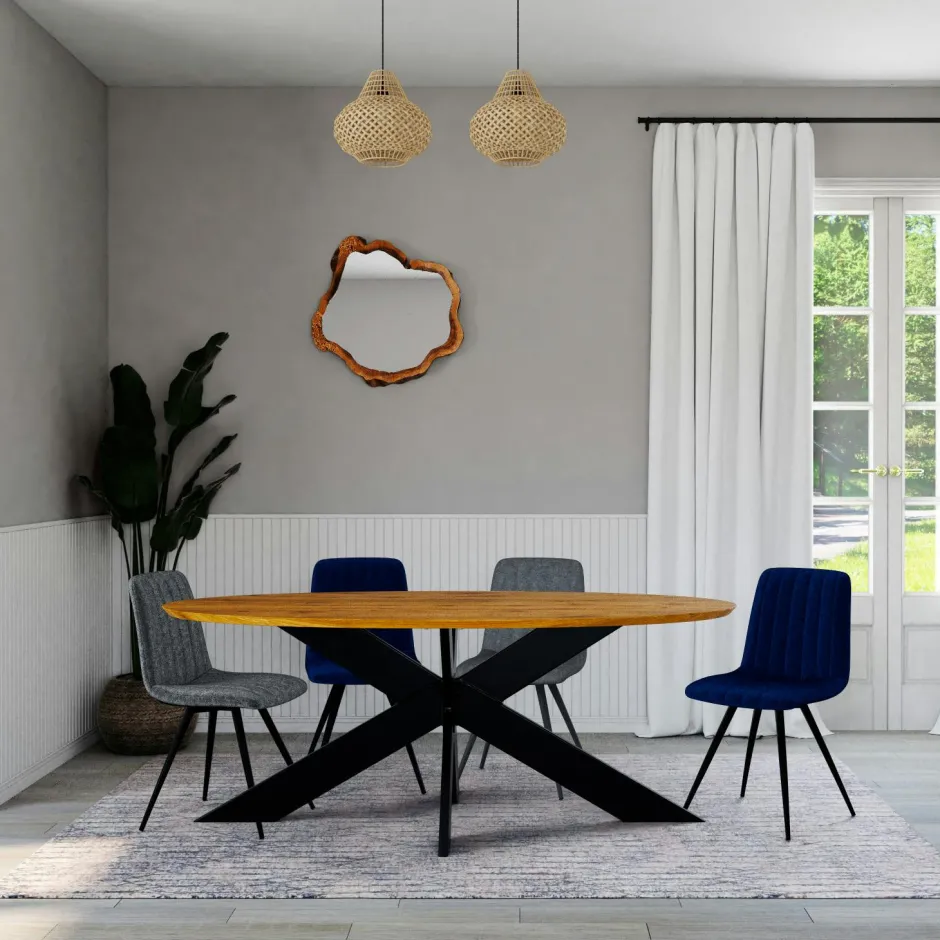 RAGUSE Tables À Manger En Chêne|Tables Pied Central|Table ovale en chêne huilé avec pied central en métal noir 240 cm