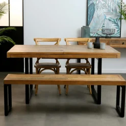 BRISBANE Univers Déco·Loft Industriel|Tables À Manger Industrielles|Table Repas Extensible Bois recyclé 180/240x90x77cm