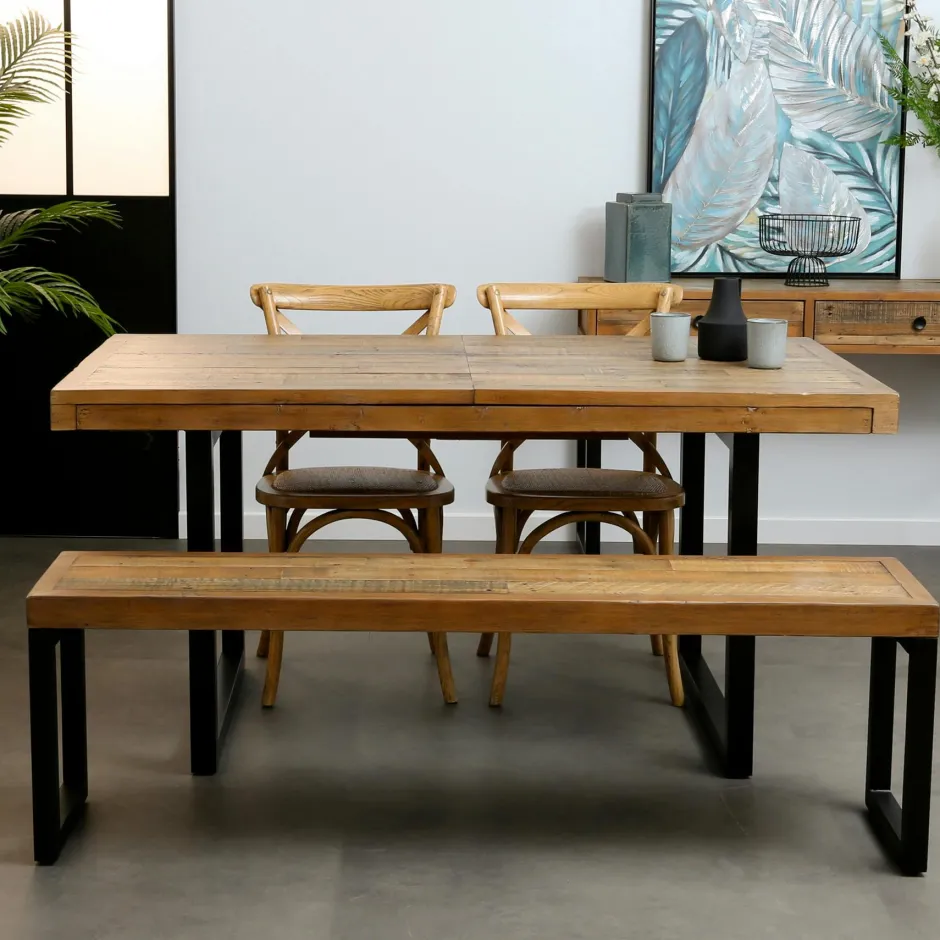 BRISBANE Univers Déco·Loft Industriel|Tables À Manger Industrielles|Table Repas Extensible Bois recyclé 180/240x90x77cm