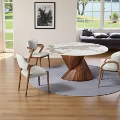 Tables À Manger Rondes|Tables À Manger En Céramique|Table ronde céramique pied conique bois marron ⌀160 cm ALDER