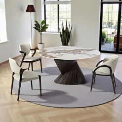 Tables À Manger Rondes|Tables À Manger En Céramique|Table ronde céramique pied conique bois marron ⌀160 cm ALDER