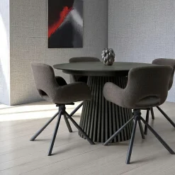 AMSTERDAM Tables À Manger Rondes|Tables À Manger En Bois|Table ronde en chêne noir avec piètement baguette ø140 cm