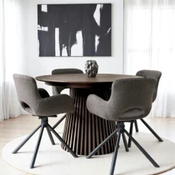 AMSTERDAM Tables À Manger Rondes|Tables À Manger En Bois|Table ronde extensible en chêne brun avec piètement baguette (2 rallonges incluses) ø120 cm / 160 cm / 200 cm