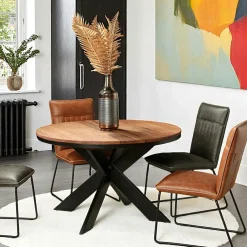 PALERME Tables À Manger Rondes|Tables À Manger En Chêne|Table ronde extensible en chêne brun 130 cm