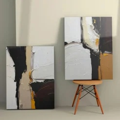 Tableaux / Toiles|Tableau abstrait – tons noir, taupe et blanc (set de 2)