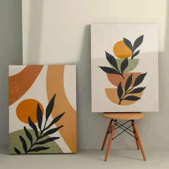 Tableaux / Toiles|Tableau abstrait feuilles d'olivier – tons nature (set de 2)